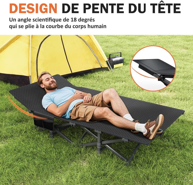 Detalle de Lit de camping pliable ATORPOK SHOP (capacité 200 kg) avec coussin et poche 3 en 1