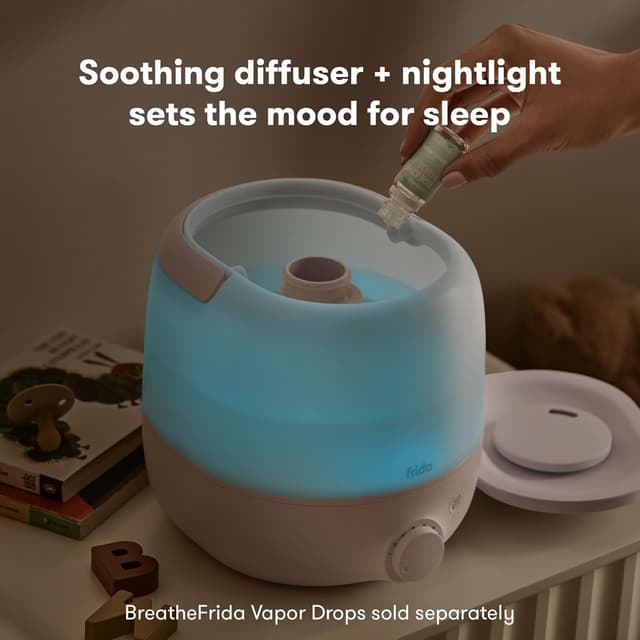 Detalle de Frida Baby 3-in-1 Cool Mist Humidifier for Large Rooms (Top Fill) with Nightlight, Auto Shut-Off & Essential Oil Diffuser