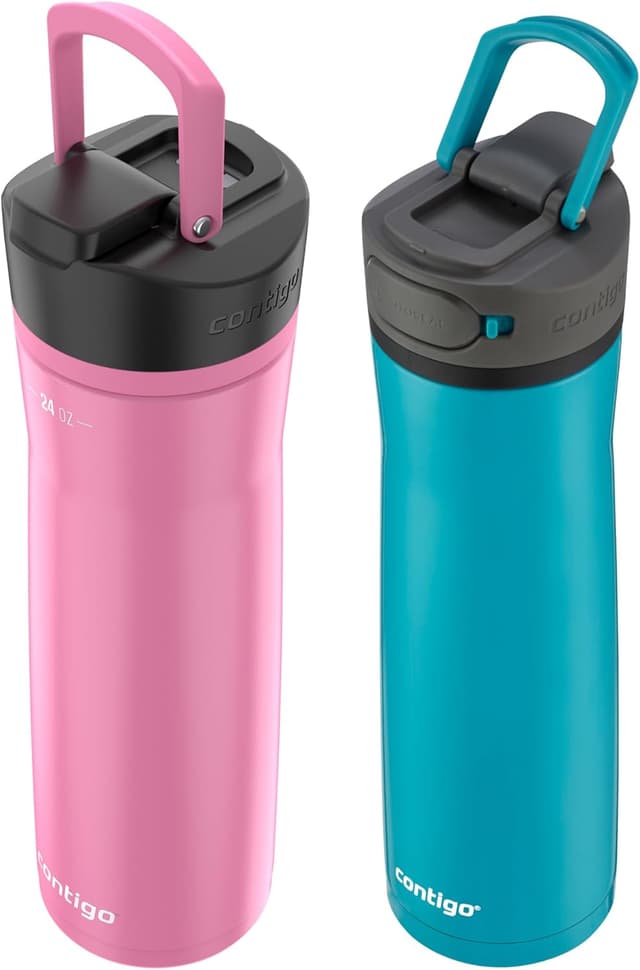 Detalle de Contigo Cortland Chill 2.0 Stainless Steel Water Bottle with AUTOSEAL Lid, 24 oz (Juniper & Azalea) — 2-Pack