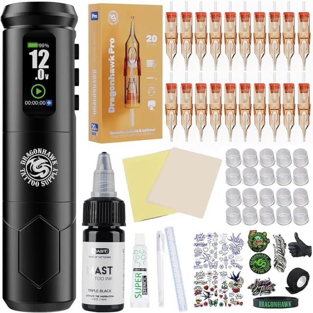 Detalle de Kit Dragonhawk A1 Pro – machine à tatouer rotative sans fil + batterie 2000 mAh et 20 aiguilles (pour débuter)