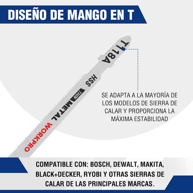 Detalle 2 de WORKPRO Juego de Hojas de Sierra de Calar 25 piezas