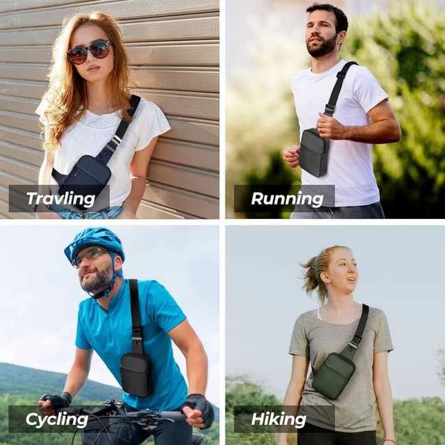 Detalle de Tibroni sac banane / sac de poitrine avec RFID : mini sling bag ajustable pour téléphone et essentiels