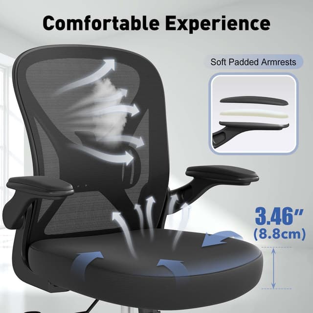 Thumbnail 3 de ZZH Ergonomic Mesh Office Chair with Adjustable Lumbar Support & Flip-up Arms (Black)
