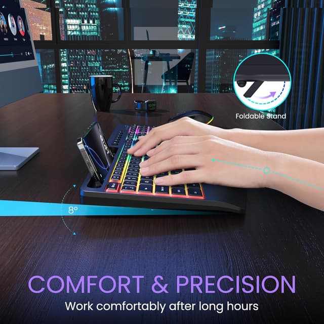 Detalle de VEILZOR Wireless Keyboard and Mouse Set with 9 RGB Backlit Effects and Wrist Rest (2.4G Rechargeable)