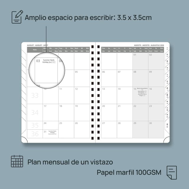 Detalle 2 de POPRUN Agenda 2026 Semana Vista 21,5 x 16 cm