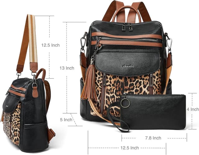 Detalle de Shrrie Damen-Rucksack aus veganem Leder (Vintage Dunkelgrün) mit Laptopfach bis 14 Zoll