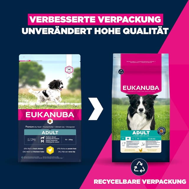 Detalle 2 de Eukanuba Trockenfutter für mittelgroße Rassen mit frischem Huhn – Premium Hundefutter (15 kg)
