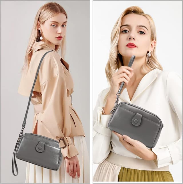 Detalle de GAEKEAO small genuine leather crossbody bag with detachable wristlet strap