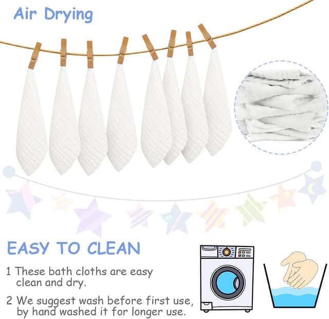 Detalle de Aolso Mussole Neonato in cotone 8 asciugamani 30x30 cm bianco