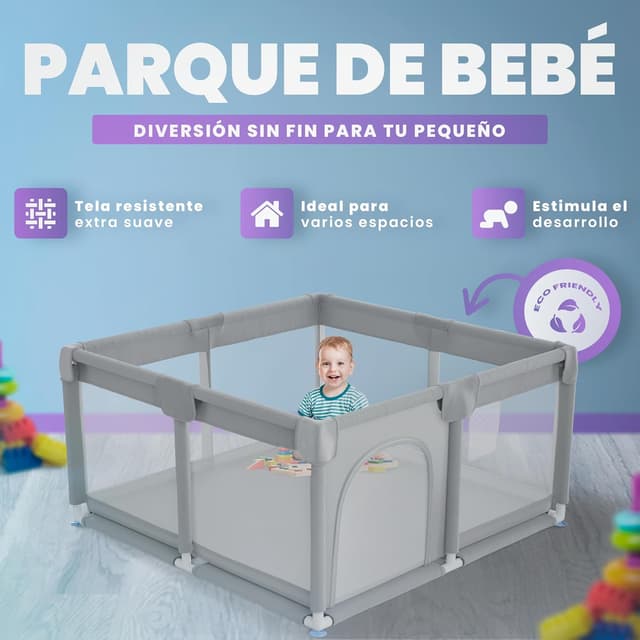 Detalle 2 de JUPPLIES Parque Infantil Bebe 120x120 Gris