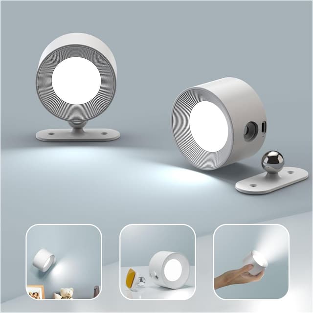 Detalle de Coollamp LED Wall Light 2‑Pack with 3 Colour Modes, Touch Control and 360° Rotation