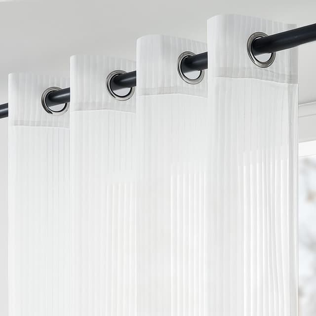 Detalle de Topfinel Streifenvorhänge mit Ösen, halbtransparentes 2er-Set Weiss, ca. 140 x 160 cm