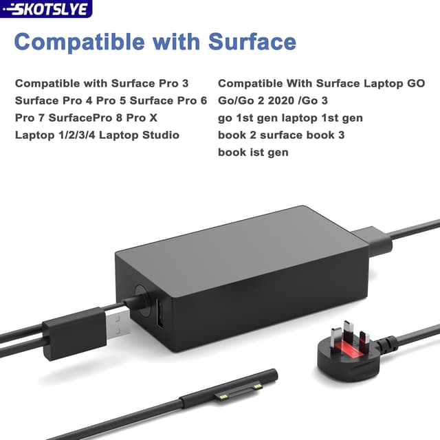 Thumbnail 6 de SKOTSLYE 65W Laptop Charger for Microsoft Surface (with USB 2.0 5V/1A) – compatible Surface Pro, Surface Laptop, Surface Go, Surface Book