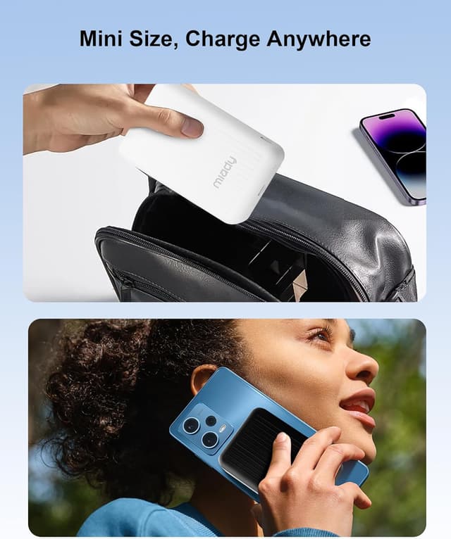 Detalle de Miady 2-Pack Ultra Slim Magnetic Wireless Power Bank (5000mAh) with pass-through charging