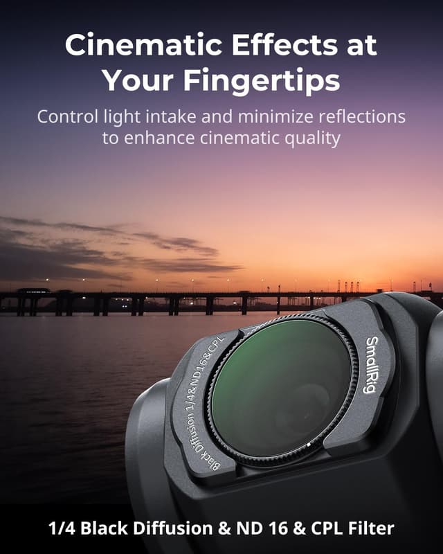 Detalle de SmallRig Ensemble de filtres magnétiques pour DJI Osmo Pocket 3 : diffusion noire 1/4 + ND/CPL, VND, filtre étoile 6 points et protecteur d’écran