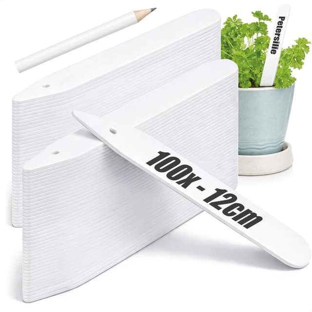 Detalle de com-four® confezione da 100 etichette per piante con matita, a innesto da 12 cm (bianco)