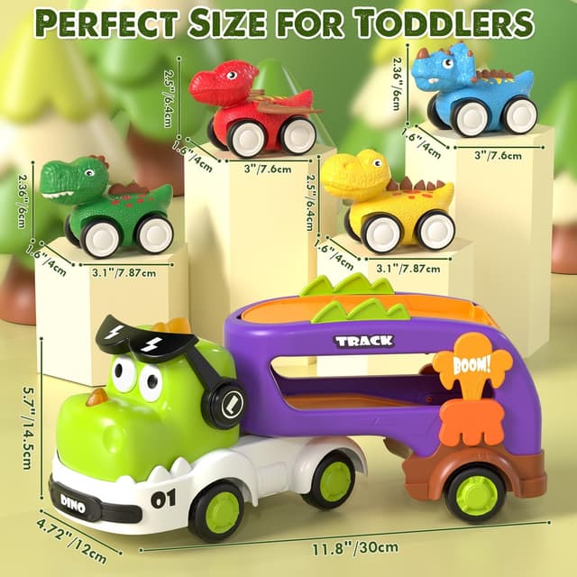 Thumbnail 6 de Lehoo Castle 5-in-1 Dinosaur Truck Toddler Toy (LED, Pull Back, Slide Park) for 2 Year Olds