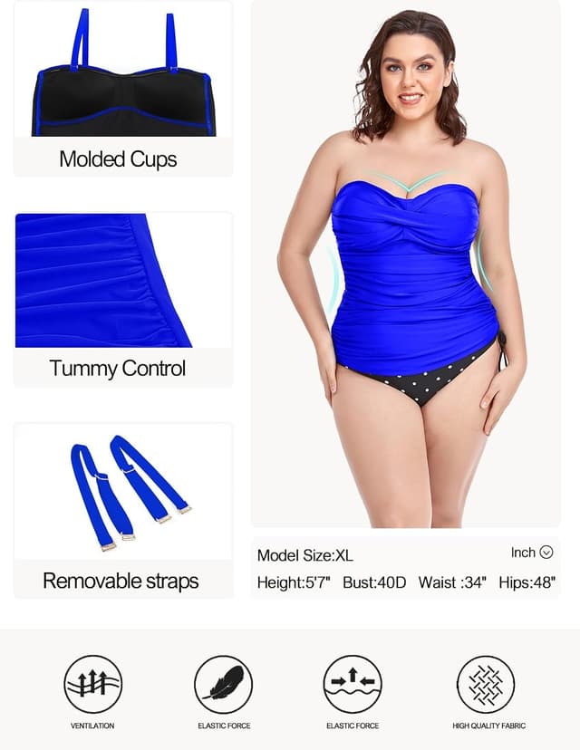 Detalle de Ocean Blues Women’s Twist Bandeau Swimsuit Top with Ruched Tummy Control (tankini top only)