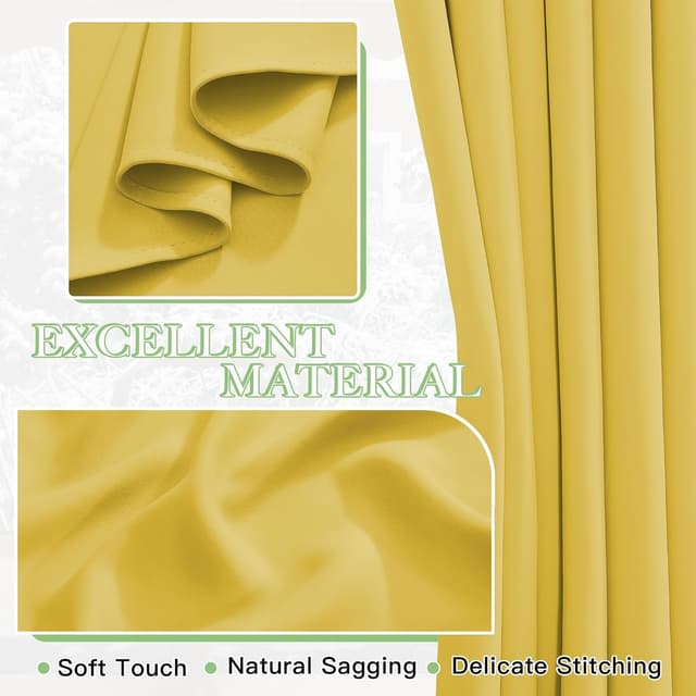 Thumbnail 6 de KGORGE Thermo Kurz-Vorhänge blickdicht für Kinderzimmer, 2er-Set 145 x 140 cm (HxB) mit Ösen, Zitronengelb