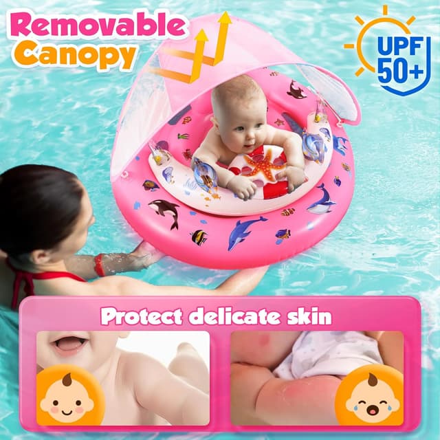 Detalle 2 de GLOPUS Baby Swimming Float with Canopy (UPF 50+), adjustable safety seat & anti-tilt ring
