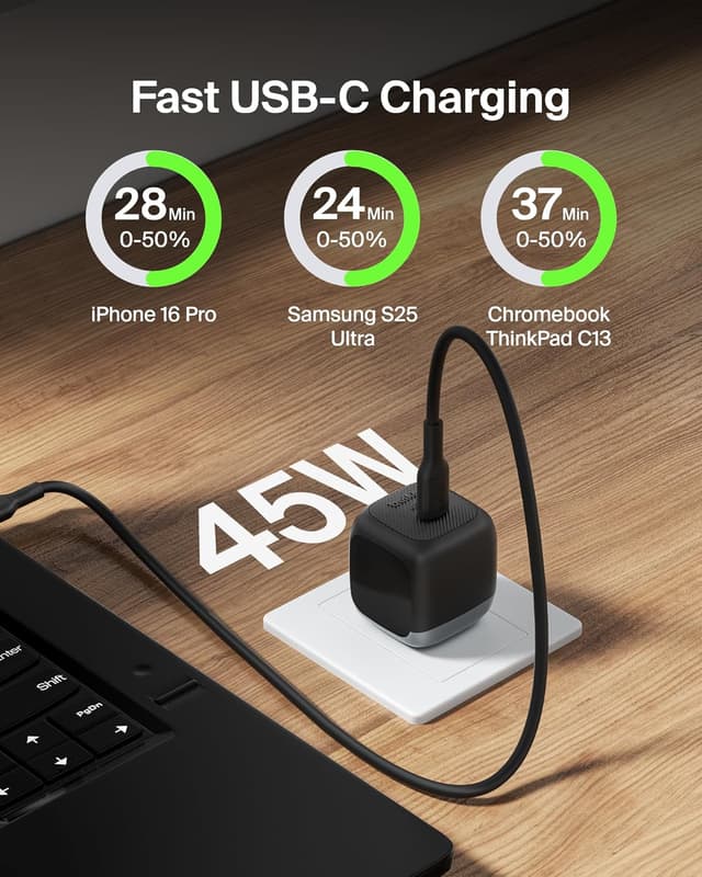 Detalle 2 de Belkin 45W USB-C Charger Block (2-Pack) with USB-C Cable Included — USB PD 3.1 PPS Fast Charging, Black