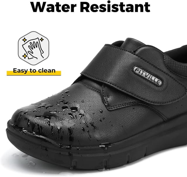 Detalle de FitVille Weite Lederschuhe mit Klettverschluss Herren – Business-Casual Sneaker mit breiter Zehenpartie (EasyTop V4)