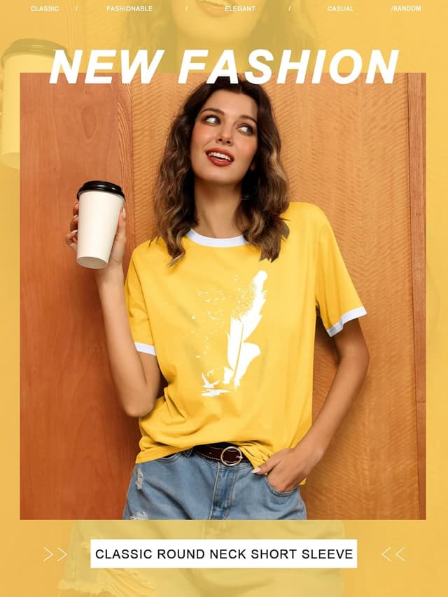 Detalle de Dresswel Women Peace Dove Feather Graphic Print T-Shirt (Crew Neck, Short Sleeve) – Cotton Blend Summer Top