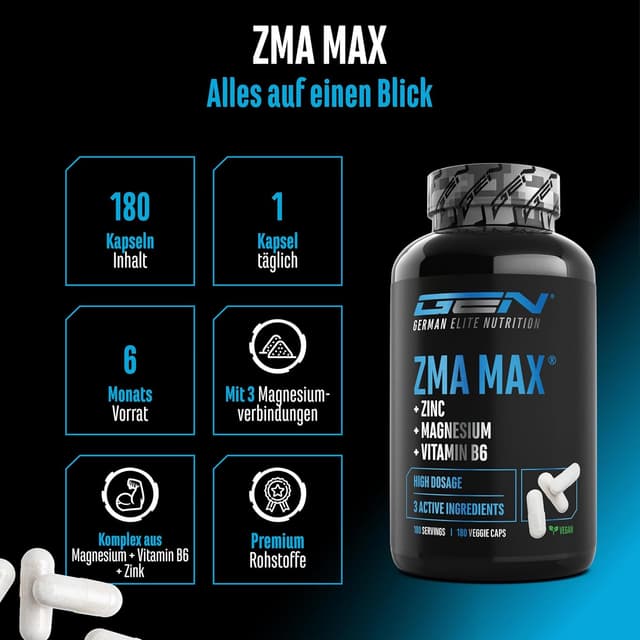 Detalle 2 de GEN German Elite Nutrition ZMA MAX – 180 Kapseln mit Zink, Magnesium & Vitamin B6