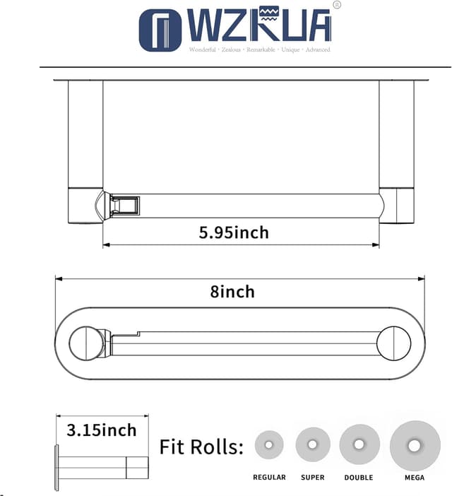 Thumbnail 6 de WZRUA self-adhesive double-post pivoting toilet roll holder (chrome stainless steel, no drilling)