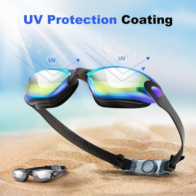 Detalle 2 de Yomisee Swimming Goggles 2 Pack with Anti-Fog Lenses, Nose Clip & Earplugs (Clear Vision, UV Protection)