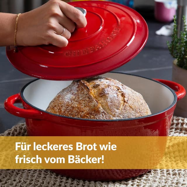 Detalle de Gusseisen Topf 26 cm (4,7 L) emailliert – Schmortopf mit Deckel, induktionsgeeignet