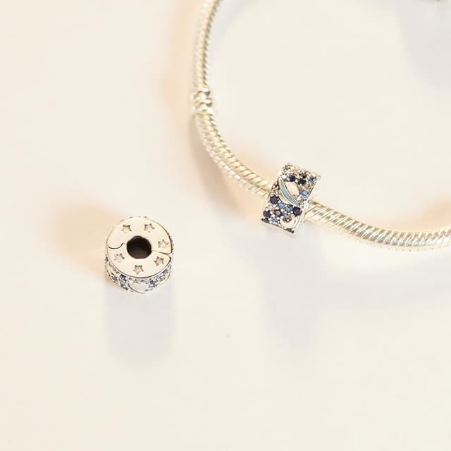 Detalle de KEQ 925 Sterling-Silber Spacer Charms als Stopper für Armbänder & Ketten mit Zirkonia-Pavé