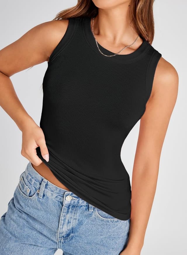 Detalle 2 de Dokotoo Women’s Ribbed Thick Strap Racerback Workout Tank Top