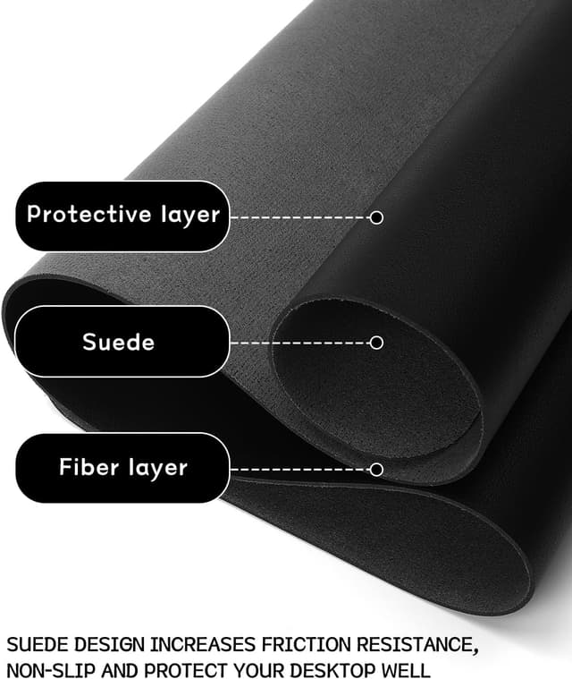 Detalle de YSAGi non-slip desk pad (waterproof PVC leather) desk & mouse mat, 80 x 40 cm, black