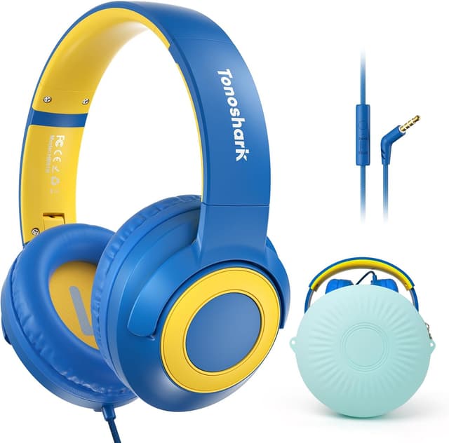 Detalle de TONOSHARK Kids Wired Over-Ear Headphones with Microphone (Volume Limited to 85/94 dB) + Foldable Case