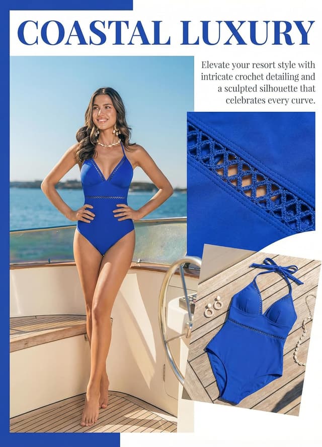 Detalle 2 de CUPSHE Costume da bagno intero donna all’uncinetto con scollo a V e spalline regolabili Self Tie Spaghetti