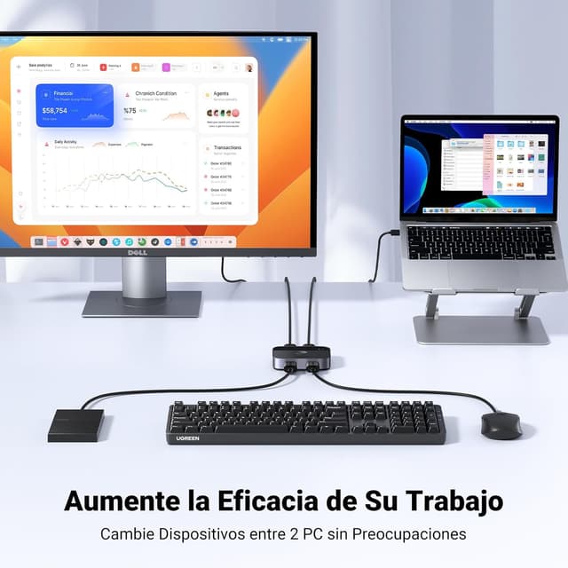 Detalle 2 de UGREEN Switch USB 3.0 KVM 2 Puertos para PC 🌐