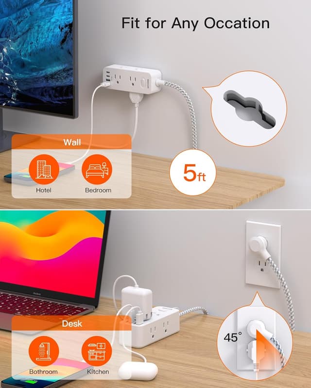 Thumbnail 5 de BESHON Power Strip 5ft 6 Outlets 🔌