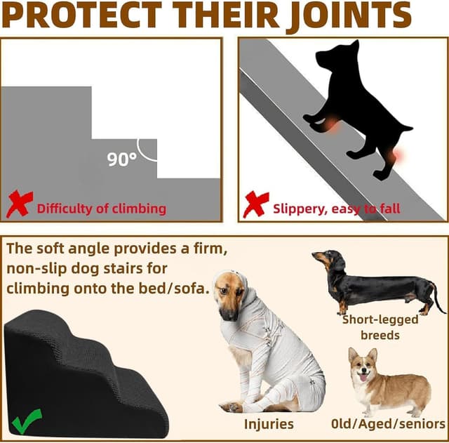 Detalle de Breiter Hundetreppe Schwarz mit 5 Stufen (62 cm hoch) für kleine Hunde – rutschfester Boden & waschbarer Bezug