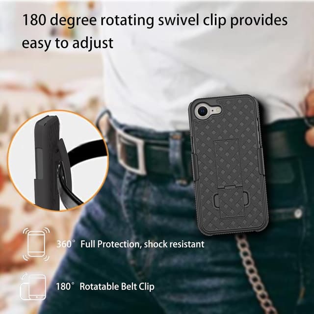 Detalle de Ailiber iPhone 16e Belt Clip Case Holster with Screen Protector (Swivel Kickstand, Black)