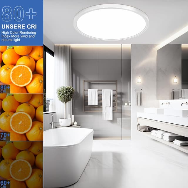 Thumbnail 6 de Swoieltr Bathroom LED Ceiling Light (6500K cold white), 18W round flush IP44, Ø22.3cm