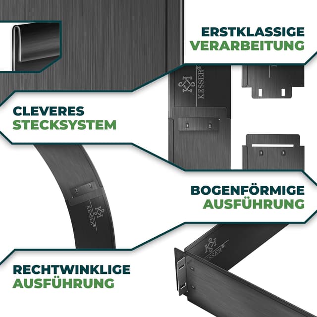 Detalle de KESSER® Rasenkante/Beeteinfassung Beetbegrenzung mit Stecksystem, Metall (schwarz) + Handschuhe, 15 m, 100 x 18 cm