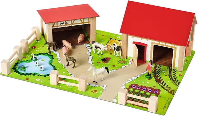 Thumbnail 6 de Eichhorn Bauernhof 100004309 – Bauernhof-Spielset aus Buchenholz mit 2 Gebäuden, Tieren und Zäunen (20-teilig)