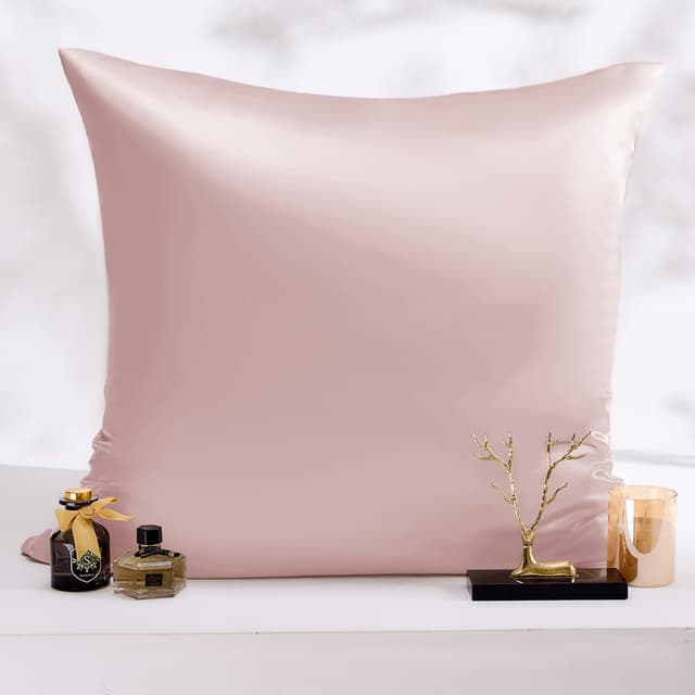 Detalle de Vielit Satin Kissenbezug 80x80 (2er-Set) mit 2 Haargummis – rosa, glatt wie Seide