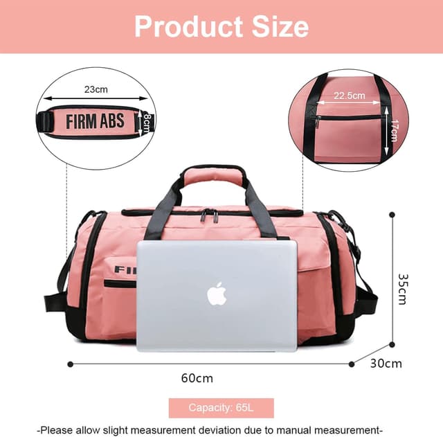 Detalle 2 de Flintronic 65L borsa da viaggio impermeabile leggera con tracolla (rosa) – fine settimana e palestra