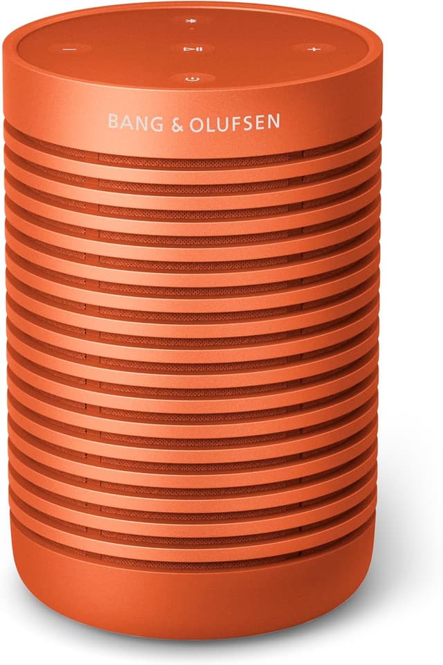 Detalle de Bang & Olufsen Beosound Explore (Bonfire Orange) — enceinte Bluetooth portable étanche IP67, son True360 et jusqu’à 27 h d’autonomie
