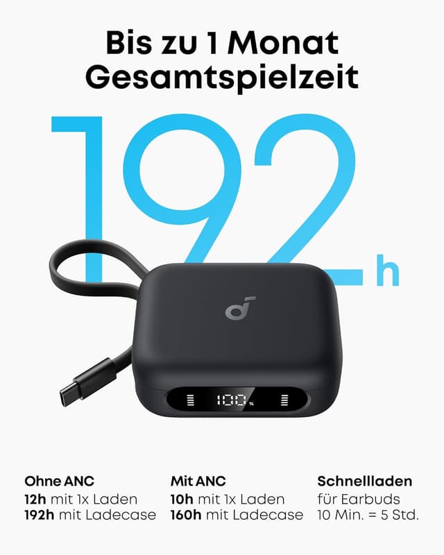 Detalle de Soundcore P41i by Anker Adaptive Noise Cancelling In-Ear Kopfhörer mit Powerbank-Case (192h)