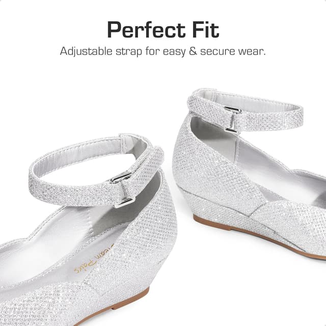 Detalle de DREAM PAIRS ballerines fille à talon compensé bas et bride cheville pour cérémonie