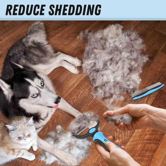 Thumbnail 4 de Docrok Pet Grooming Combo (Blue) Double-Sided Deshedding Brush + Metal Detangling Comb