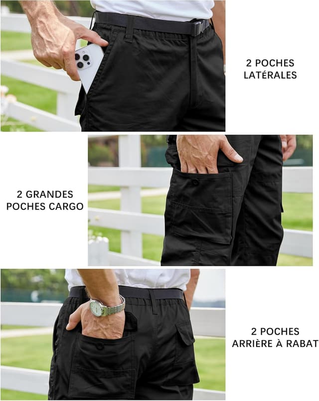 Detalle de NANAMEEI Pantacourt cargo homme 3/4 à poches multiples, bermuda long de travail pour l’été